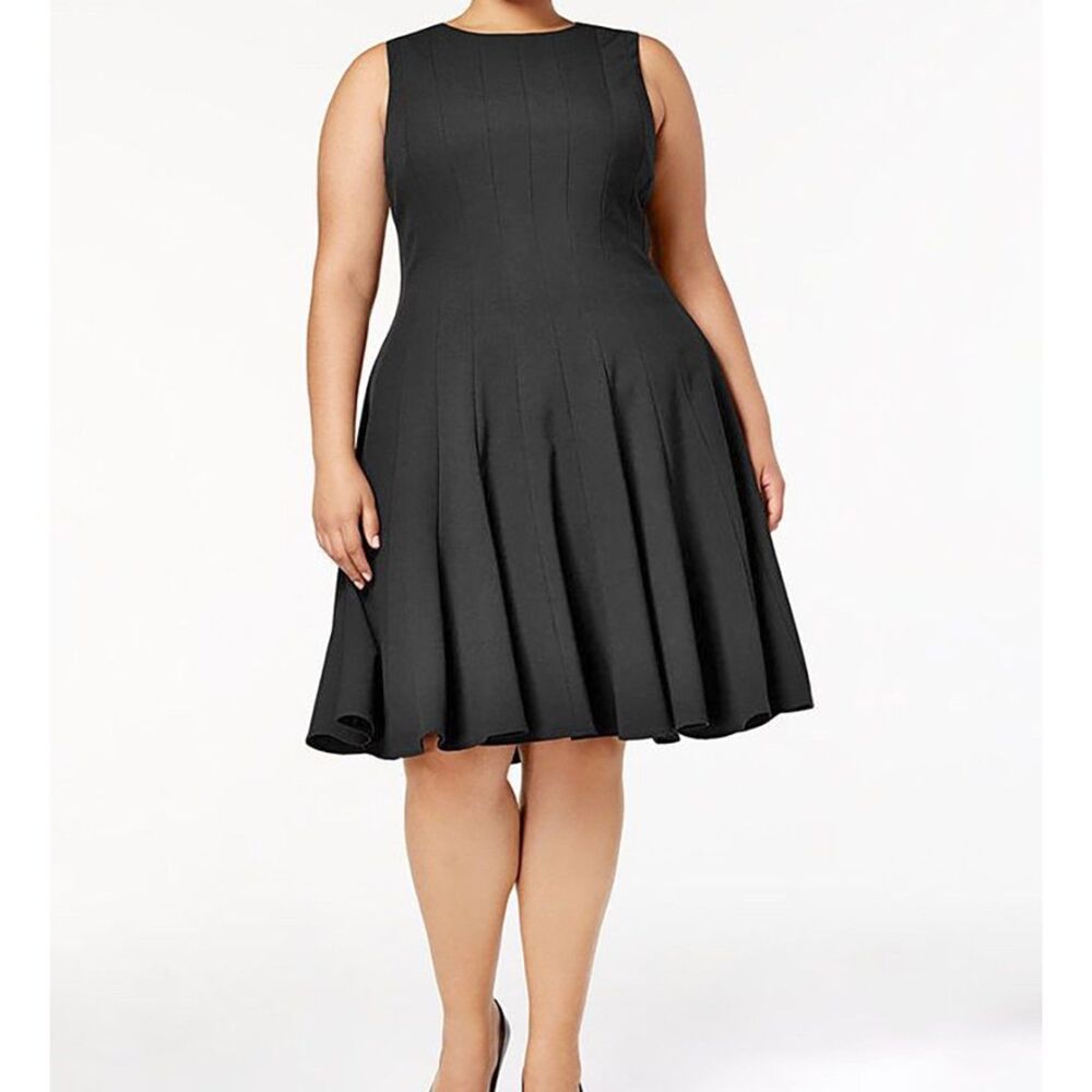 Calvin Klein Sleeveless A-Line Dress Size 22W Black Flare Skirt Career Cocktail